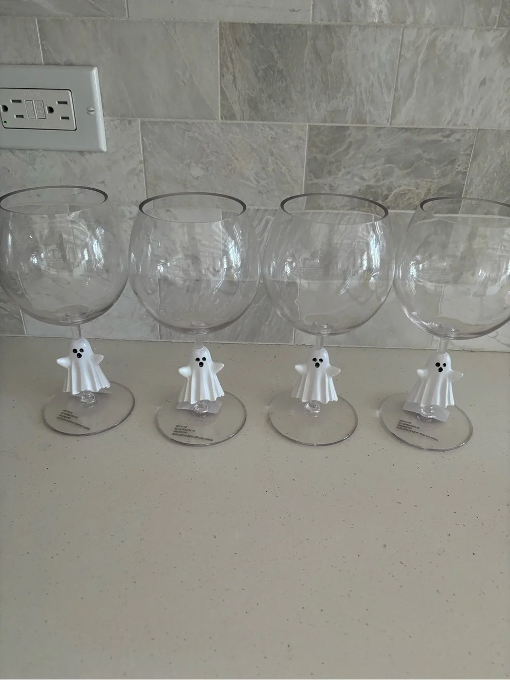 Set of 4 Mortar and Bone plastic ghost wine glasses